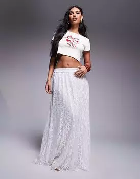Длинная юбка-годе цвета слоновой кости с кружевом ASOS DESIGN
