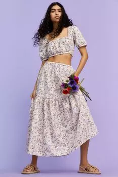 Длинная юбка H&amp;M, кремовый/маленькие цветы