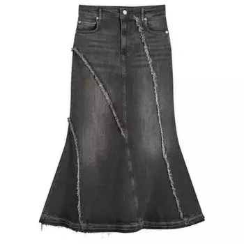 Длинная юбка из денима с тонированным краем Ganni, черный