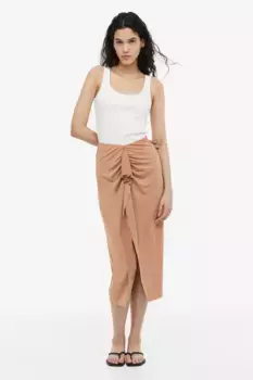 Длинная юбка из джерси с разрезом спереди H&M, бежевый