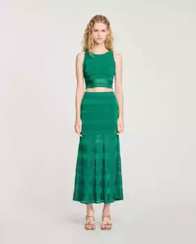 Длинная юбка из фантазийного трикотажа Sandro, зеленый