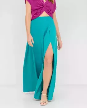 Длинная юбка из крепа с разрезом по бокам Veneno en la piel, бирюзовый