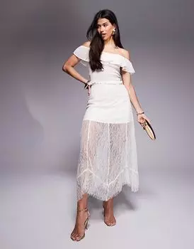 Длинная юбка из кружева ASOS DESIGN с мини-подкладкой цвета слоновой кости