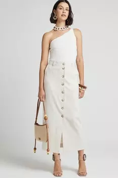 Длинная юбка из льна на пуговицах River Island, бежевый