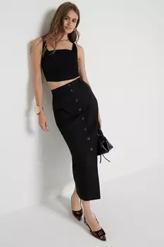 Длинная юбка из льна на пуговицах River Island, черный