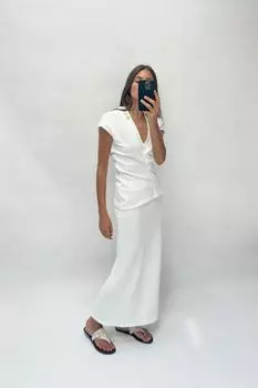 Длинная юбка из мягкого пике ZARA, экрю