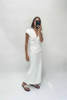 Длинная юбка из мягкого пике ZARA, экрю