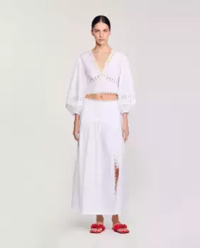 Длинная юбка из поплина Sandro, белый