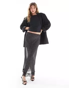 Длинная юбка из прозрачного шифона ASOS DESIGN с принтом в горошек