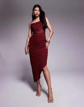 Длинная юбка из шифона и драпировки ASOS DESIGN в бордовом цвете