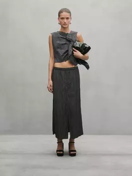 Длинная юбка из смеси купро — студия Massimo Dutti, серый