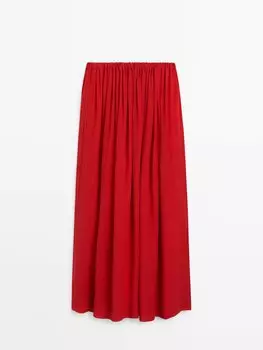 Длинная юбка из смеси рами Massimo Dutti, красный