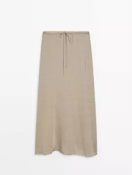 Длинная юбка из смесового льна с завязками Massimo Dutti, зеленый