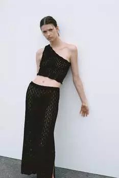 Длинная юбка из трикотажа пуантель ZARA, черный