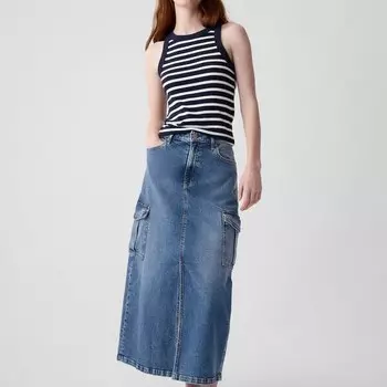 Длинная юбка-карго из денима Gap, синий