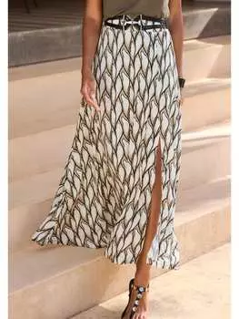 Длинная юбка LASCANA, цвет creme-khaki bedruckt