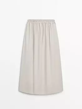 Длинная юбка макси из поплина с эластичным поясом Massimo Dutti, серый
