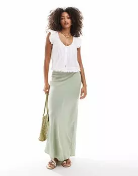 Длинная юбка New Look из смеси льна и косой вязки светло-зеленого цвета