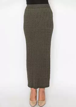 Длинная юбка оливкового цвета с косами Yal New York