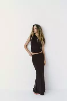 Длинная юбка полиамид ZARA, коричневый