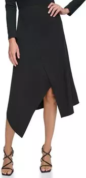 Длинная юбка с асимметричным подолом DKNY, черный