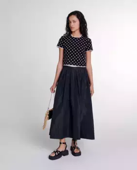 Длинная юбка с двойной контрастной талией Maje, черный