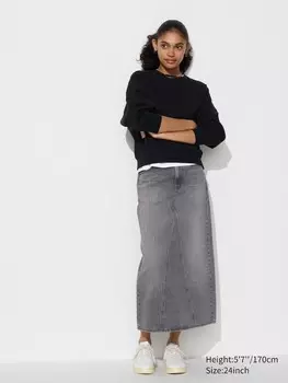 Длинная юбка с джинсовой вставкой Uniqlo, серый