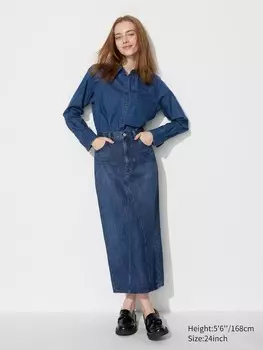 Длинная юбка с джинсовой вставкой Uniqlo, синий