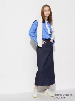 Длинная юбка с джинсовой вставкой Uniqlo, синий