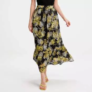 Длинная юбка с линейным принтом и рюшами Smart And Joy, черный