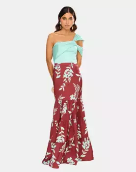 Длинная юбка с оборками и цветочным принтом MIPHAI, коричневый