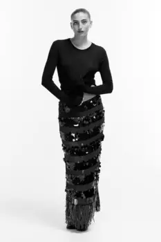 Длинная юбка с пайетками H&M, черный
