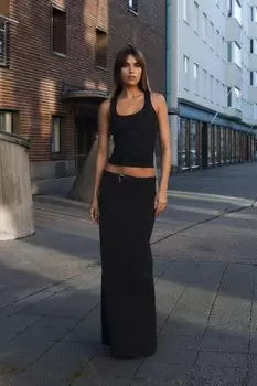 Длинная юбка с поясом ZARA, черный