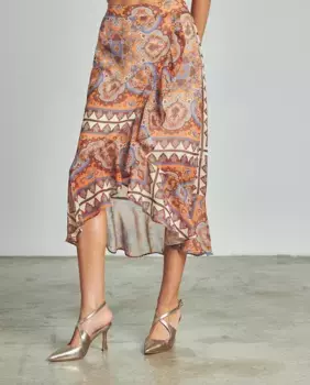 Длинная юбка с принтом и оборками Alma en Pena, коричневый