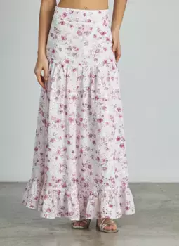 Длинная юбка с принтом и оборками Alma en Pena, розовый
