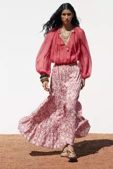 Длинная юбка с принтом ZARA, разноцветный