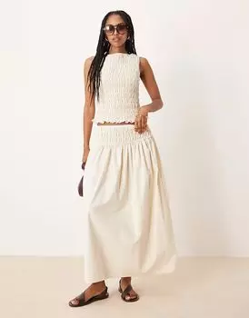 Длинная юбка с присборенной талией ASOS DESIGN цвета слоновой кости