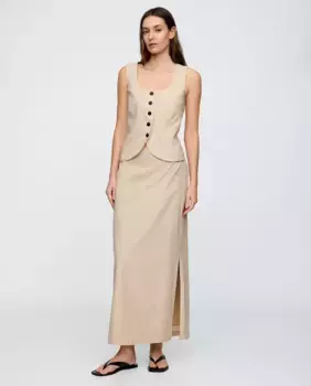 Длинная юбка с разрезом Gap, бежевый