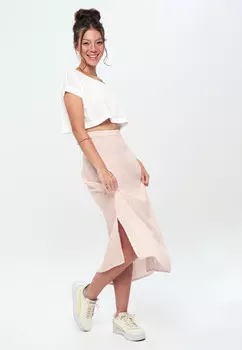 Длинная юбка с разрезом и принтом в горошек Herita, белый