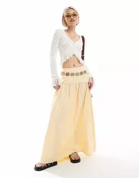 Длинная юбка с заниженной талией ASOS DESIGN желтого цвета
