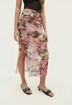 Длинная юбка Stradivarius, розовый