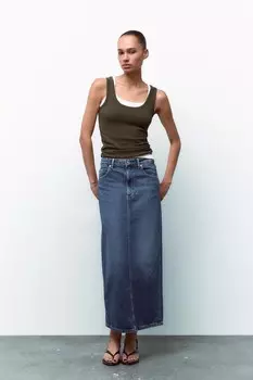 Длинная юбка TRF из денима средней посадкой ZARA, синий