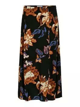 Длинная юбка Vila Jennie, цвет schwarz/camel