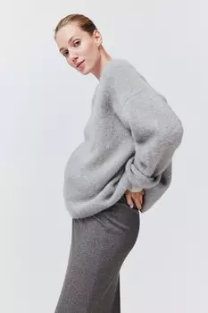 Длинная юбка в рубчик Mom H&M, серый