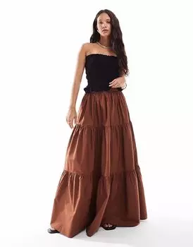 Длинная юбка в стиле бохо ASOS DESIGN многоуровневая коричневого цвета