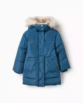 Длинная утепленная парка для девочки с меховым капюшоном Zippy, темно-синий