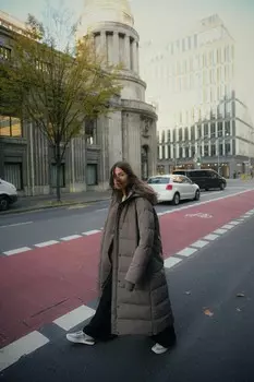 Длинная водо- и ветрозащитная куртка-пуховик с капюшоном ZARA, норка