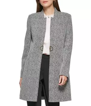 Длинная вязаная куртка-топпер DKNY с острым воротником, серый