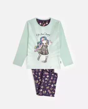 Длинная вязаная пижама для девочки водно-зеленого цвета Santoro