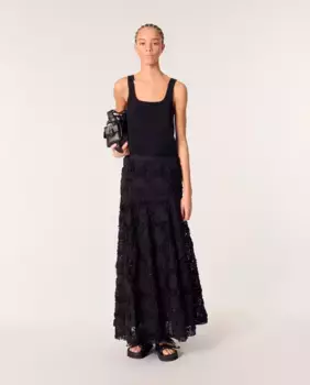 Длинная вышитая юбка Maje, черный